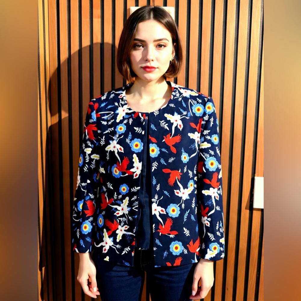 JM STUDIO BY JOHN MEYER Floral Navy Jacket SZ 16‎